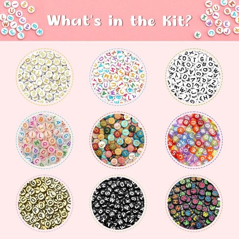 9 Style Letter Beads, 1900Pcs Acrylic Alphabet Beads with Glow-in-The-Dark Beads, Letter Beads with Elastic String for Bracelets Making Kit (7mm*7mm*3mm) in Saudi Arabia