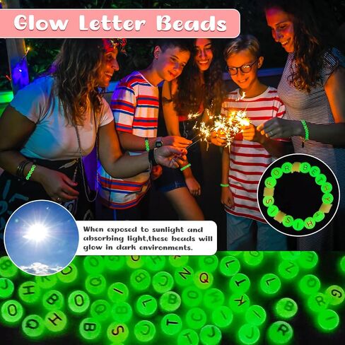 9 Style Letter Beads, 1900Pcs Acrylic Alphabet Beads with Glow-in-The-Dark Beads, Letter Beads with Elastic String for Bracelets Making Kit (7mm*7mm*3mm) in Saudi Arabia