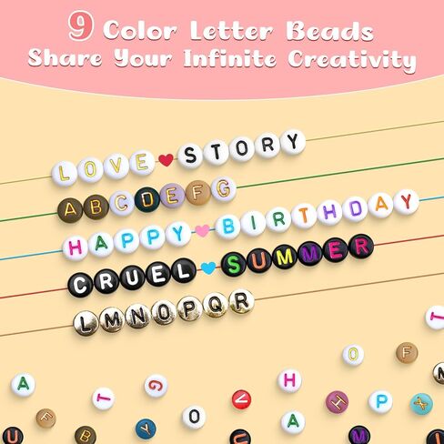 9 Style Letter Beads, 1900Pcs Acrylic Alphabet Beads with Glow-in-The-Dark Beads, Letter Beads with Elastic String for Bracelets Making Kit (7mm*7mm*3mm) in Saudi Arabia