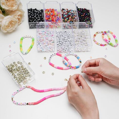 9 Style Letter Beads, 1900Pcs Acrylic Alphabet Beads with Glow-in-The-Dark Beads, Letter Beads with Elastic String for Bracelets Making Kit (7mm*7mm*3mm) in Saudi Arabia