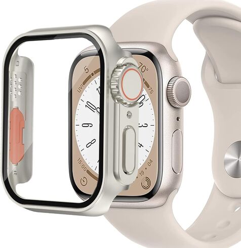 Miimall Compatible for Apple Watch Series 7/8/9/ Case 45mm with Built-in Screen Protector Tempered Glass, Hard PC Full Coverage Screen Cover Case for iWatch 45mm Series 7/8/9 Grey in Saudi Arabia