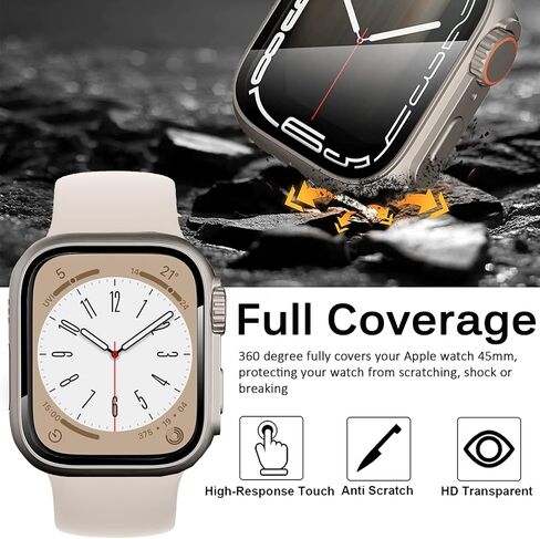 Miimall Compatible for Apple Watch Series 7/8/9/ Case 45mm with Built-in Screen Protector Tempered Glass, Hard PC Full Coverage Screen Cover Case for iWatch 45mm Series 7/8/9 Grey in Saudi Arabia