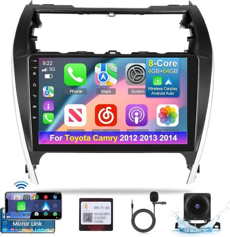 [8 Core 4+64G] Car Radio for Toyota Camry 2012-2014 with Wireless Apple Carplay and Android Auto - 10.1 Inch IPS 1280 * 720 Touchscreen Android Stereo - 32EQ DSP/WiFi/GPS + AHD Backup Camera in Saudi Arabia