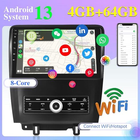 8 Core [4G+64G] Car Radio for Ford Mustang 2010 2011 2012 2013 2014 - Android 13 Touch Screen Stereo, DSP 32 EQ Audio/IPS Screen/Apple Carplay/Android Auto/SWC/BT 5.0/WiFi in Saudi Arabia