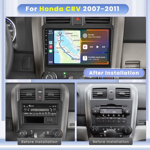 ستيريو سيارة Hikity لسيارة Honda CRV 2007-2011 راديو مع Apple Carplay Android Auto 9 بوصة HD شاشة تعمل باللمس بلوتوث/FM/كاميرا احتياطية in Kuwait