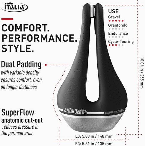 سرج الدراجة على الطريق من Selle Italia Novus Boost Gravel Tech Superflow - للرجال والنساء، أسود in Saudi Arabia