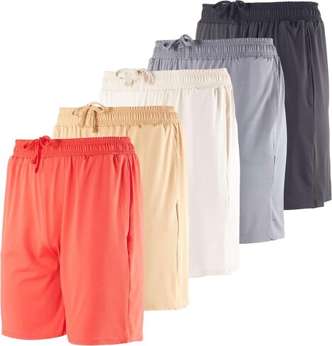 5 Pack: Men's Dry-Fit 7" Inch Running Shorts Pockets - Workout Gym Athletic Hiking Casual (Available in Big & Tall) in Saudi Arabia