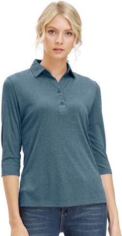 المرأة لينة 3/4 كم الخامس الرقبة قميص جولف طويل Mositure فتل الأداء الرياضة بولو تي شيرت بلايز للنساء in Kuwait