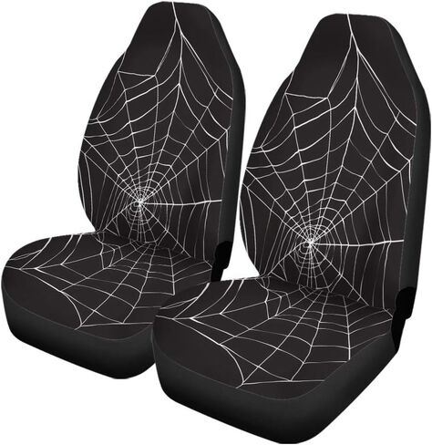Car Seat Covers Halloween White Spider on Dark Spiderweb Pattern Animals Arachnid Set of 2 Auto Accessories Protectors Car Decor Universal Fit for Car Truck SUV in Saudi Arabia