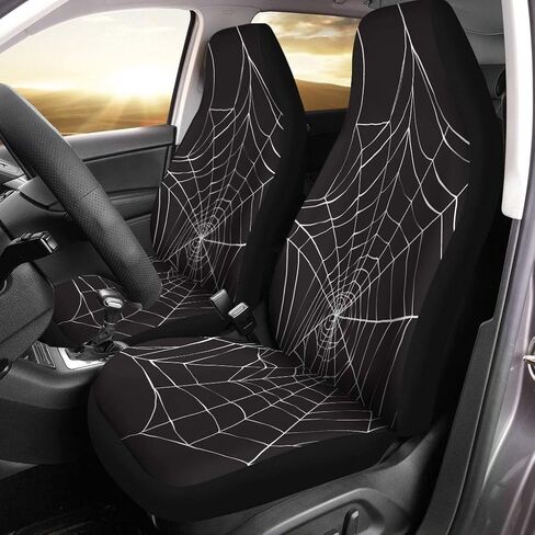 Car Seat Covers Halloween White Spider on Dark Spiderweb Pattern Animals Arachnid Set of 2 Auto Accessories Protectors Car Decor Universal Fit for Car Truck SUV in Saudi Arabia