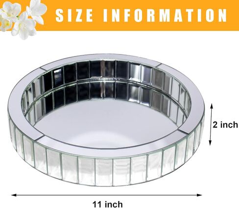 Silver Mirror Decorative Tray, Round Crushed Diamond Tray Mirrored Vanity Organizer with Hand, Markup Perfume Jewelry Tray for Bathroom Bedroom Dresser Coffee Table (11"x11"x2") in Saudi Arabia