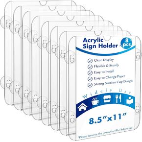 12 Pack Acrylic Window Sign Holder 8.5 x 11 Inch with 4 Suction Cups Clear Acrylic Frames for Glass Door Window Wall Mount Sign Holder for Home Office Mall Promotion Restaurant Menus Advertise in Kuwait