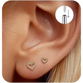 Flat Back Stud Cartilage Hypoallergenic Earrings For Women 18G Titanium Gold Tragus CZ Flatback Helix Silver Threadless Piercing 14K Small Tiny Studs Jewelry in Kuwait