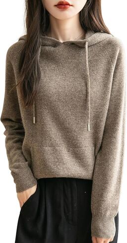 Women's 100% Merino Wool Hoodies 2025 Fall Winter Warm Soft Sweater Long Sleeve Knitted Sweatshirt with Pocket in Saudi Arabia