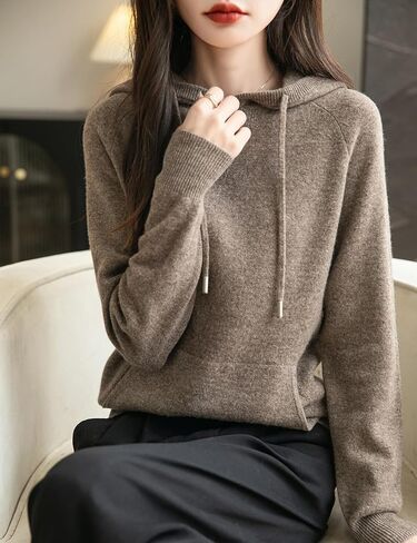 Women's 100% Merino Wool Hoodies 2025 Fall Winter Warm Soft Sweater Long Sleeve Knitted Sweatshirt with Pocket in Saudi Arabia