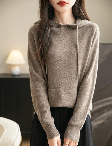 Women's 100% Merino Wool Hoodies 2025 Fall Winter Warm Soft Sweater Long Sleeve Knitted Sweatshirt with Pocket in Saudi Arabia
