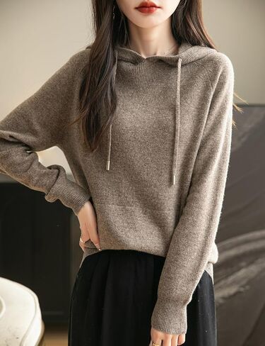 Women's 100% Merino Wool Hoodies 2025 Fall Winter Warm Soft Sweater Long Sleeve Knitted Sweatshirt with Pocket in Saudi Arabia