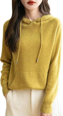 Women's 100% Merino Wool Hoodies 2025 Fall Winter Warm Soft Sweater Long Sleeve Knitted Sweatshirt with Pocket in Saudi Arabia