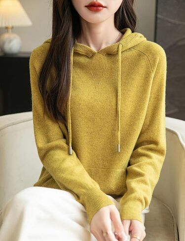 Women's 100% Merino Wool Hoodies 2025 Fall Winter Warm Soft Sweater Long Sleeve Knitted Sweatshirt with Pocket in Saudi Arabia