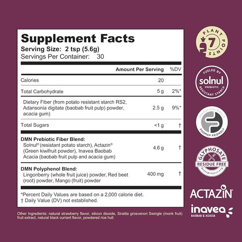 DMN (التغذية اليومية للميكروبيوم) ، 6 أوقية ، مسحوق الألياف القائمة على النبات مع 3 prebiotics مختلفة ، يساعد على صحة الجهاز الهضمي والأمعاء ، مكملات FODMAP المنخفضة ، نباتي ، نكهة التوت البري ، 30 حصص in Saudi Arabia