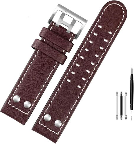 for Hamilton Khaki Aviation Watch H77616533 H70615733 Watch Strap Genuine Leather Jazz Field Men WatchBand 20 22 Military Style (Color : B Black Silver, Size : 22mm) in Saudi Arabia