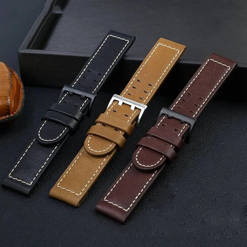 for Hamilton Khaki Aviation Watch H77616533 H70615733 Watch Strap Genuine Leather Jazz Field Men WatchBand 20 22 Military Style (Color : B Black Silver, Size : 22mm) in Saudi Arabia