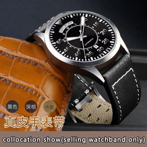 for Hamilton Khaki Aviation Watch H77616533 H70615733 Watch Strap Genuine Leather Jazz Field Men WatchBand 20 22 Military Style (Color : B Black Silver, Size : 22mm) in Saudi Arabia