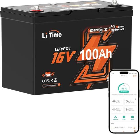 Litime 16V 100ah LifePo4 Lithium Lithium Battery ، Bluetooth 5.0 ، التدفئة الذاتية والحماية المنخفضة للإيقاع ، 100A BMS ، أكثر in Kuwait