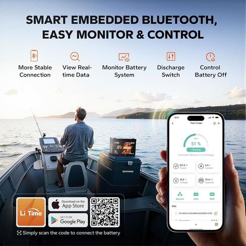 Litime 16V 100ah LifePo4 Lithium Lithium Battery ، Bluetooth 5.0 ، التدفئة الذاتية والحماية المنخفضة للإيقاع ، 100A BMS ، أكثر in Kuwait