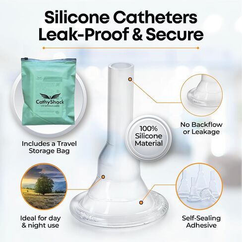 30 Pack 32mm External Condom Catheters for Men Day or Night-Breathable 100%Silicone, Latex Free, Transparent, Moisture Wicking Self Sealing Adhesive, with CathyShack Travel/Storage Bag & Instructions in Saudi Arabia