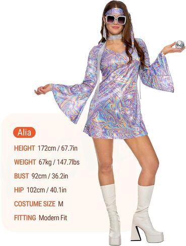 أزياء Spooktacular Creations للسيدات في السبعينيات، فستان ديسكو للهالوين مع إكسسوارات السبعينيات لأزياء الهالوين وحفلات الرقص in Saudi Arabia
