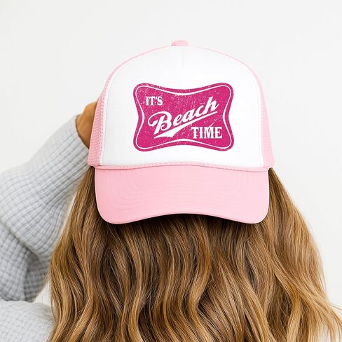 It's Beach Time Vintage Summer Classic 5 Panel Mesh Foam Front Trucker Hat Snap Back in Kuwait