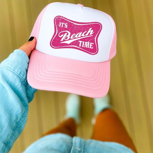 It's Beach Time Vintage Summer Classic 5 Panel Mesh Foam Front Trucker Hat Snap Back in Kuwait