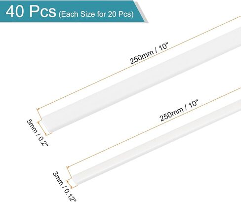 MECCANIXITY 40pcs ABS Rectangle Rod, Diameter 2mm to 4mm, Length 250mm, ABS Plastic Stick Solid Bar, White Plastic Rods Assortment Kit for DIY Architectural Model Building Making in Saudi Arabia