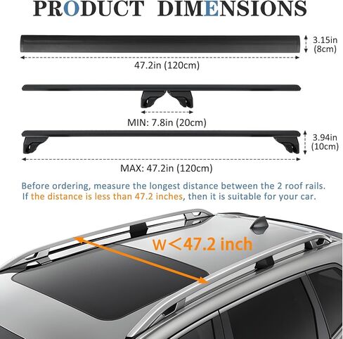 فيليكفالو 53 "جميع رف سقف المعادن عبر القضبان العالمية رفوف الجانبية المرتفعة ، 260 رطلاً رفوف سقف من الألومنيوم الثقيلة تم تمديدها للدراجة الناقلة على السطح كاياك أمتعة in Kuwait