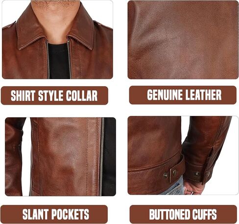 سترة جلدية للرجال - Lambskin Classic Classic Style Leather Justicets للرجال بني جلدي سترة للرجال in Kuwait
