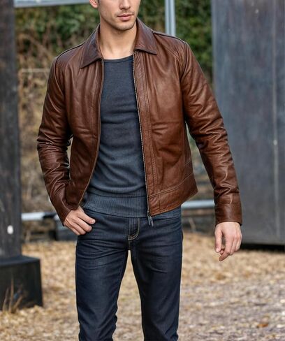 سترة جلدية للرجال - Lambskin Classic Classic Style Leather Justicets للرجال بني جلدي سترة للرجال in Kuwait