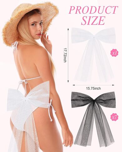 8 Pcs Bachelorette Bikini Bow Veil Detachable Tulle Bow Bach Pool Party Bathing Suit Bikini Accessories in Saudi Arabia