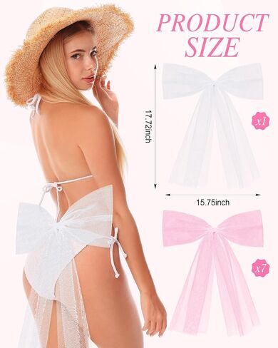 8 Pcs Bachelorette Bikini Bow Veil Detachable Tulle Bow Bach Pool Party Bathing Suit Bikini Accessories in Saudi Arabia