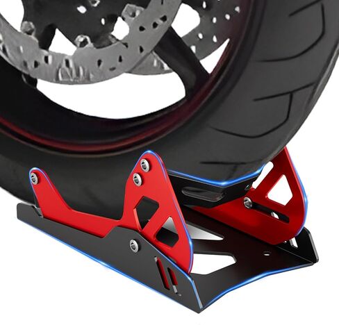 شقاثة عجلات الدراجات النارية الصلب تصميم أسود/أحمر مضاد | Universal Front Wheel Stand للدراجات الترابية والدراجات النارية | Compact & Portable (5.3 "H X 10.8" L x 6.1 "W) in Saudi Arabia