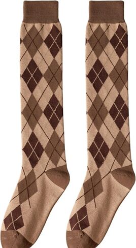 Argyle Knee High Socks for Women Vintage Long Tube Socks Halloween Party Costume Knee Highs Calf Stocking Sock in Saudi Arabia