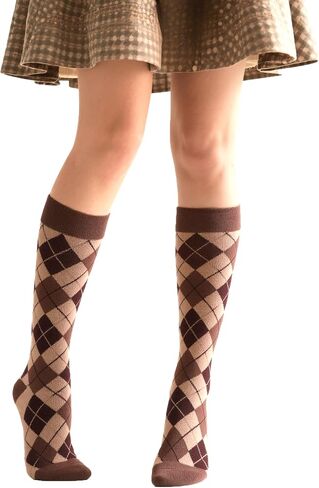Argyle Knee High Socks for Women Vintage Long Tube Socks Halloween Party Costume Knee Highs Calf Stocking Sock in Saudi Arabia