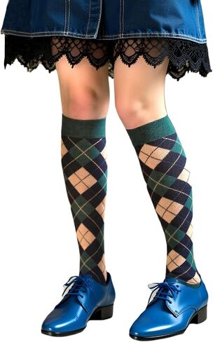 Argyle Knee High Socks for Women Vintage Long Tube Socks Halloween Party Costume Knee Highs Calf Stocking Sock in Saudi Arabia