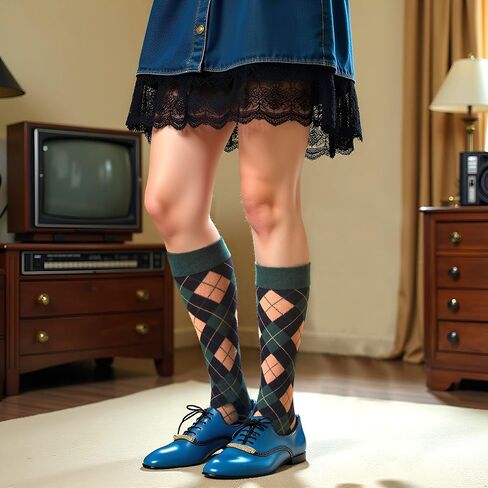 Argyle Knee High Socks for Women Vintage Long Tube Socks Halloween Party Costume Knee Highs Calf Stocking Sock in Saudi Arabia