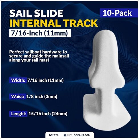 Five Oceans Sail Slide - Internal Track - 7/16-Inch (11mm) Internal Mast Track Slide, 10-Pack for Small to Medium-Sized Sailboats, Cruising Yachts, Ketches, and Yawls- FO2870 in Kuwait