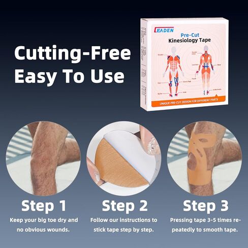 Precut Kinesiology Tape for Knees, 10 Pcs - Knee Support & Stability, Knee Pain Relief Athletic Tape - Waterproof & Elastic, Breathable Hypoallergenic Latex-Free Tape, Black in Saudi Arabia