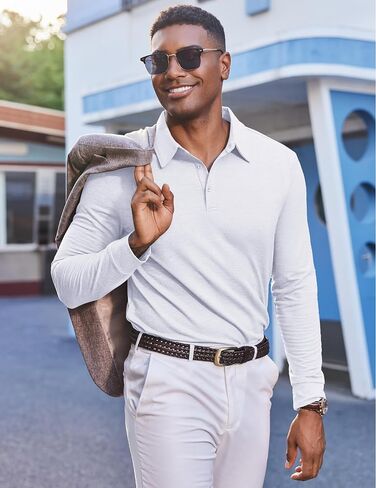 COOFANDY Mens Polo Shirts Long Sleeve Casual Lightweigt Golf Polos Button Collared TShirt in Saudi Arabia