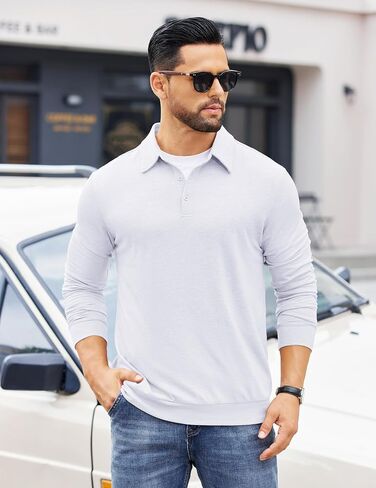 COOFANDY Mens Polo Shirts Long Sleeve Casual Lightweigt Golf Polos Button Collared TShirt in Saudi Arabia