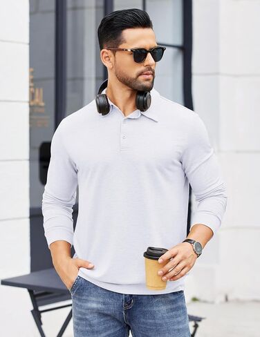 COOFANDY Mens Polo Shirts Long Sleeve Casual Lightweigt Golf Polos Button Collared TShirt in Saudi Arabia