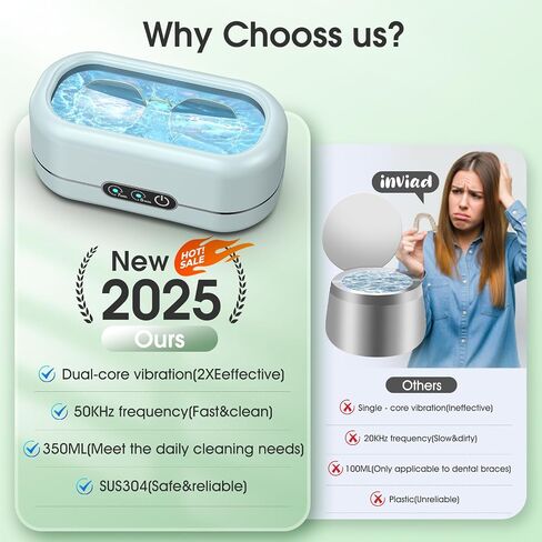Professional Ultrasonic Jewelry Cleaner with Digital Timer,50KHz Ultrasonic Cleaner Machine with 304 Stainless Steel for Jewelry,Eyeglasses, Rings, Coin, Watch Strap, Tools, Dentures, Hygiene Items in Saudi Arabia